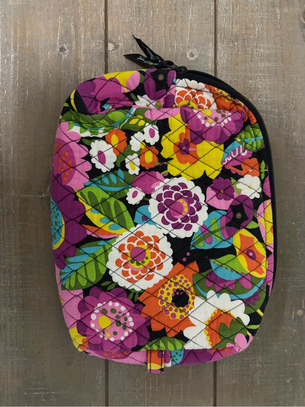 Vera Bradley Floral Quilted Cosmetic Bag in Pink, Green, Black